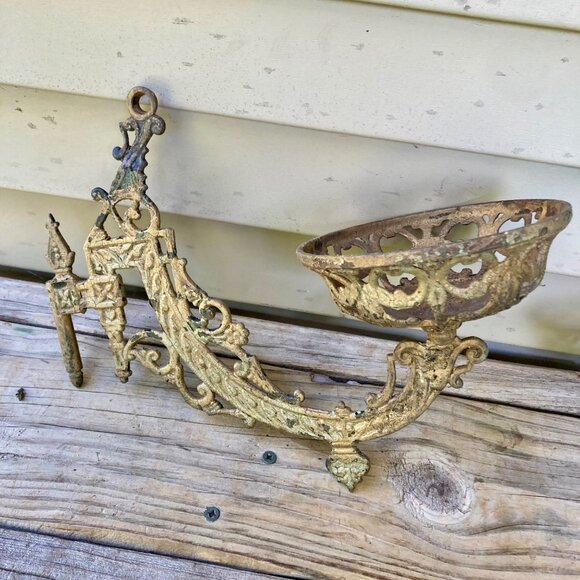 Lot 2 Vintage Cast Iron Oil Lamp Wall Sconces Swing Arm Antique Sconce - Picture 5 of 9